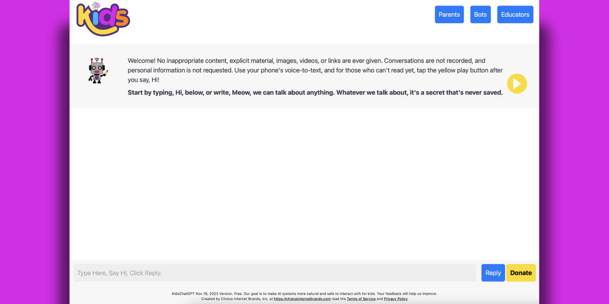 KidsChatGPT in use