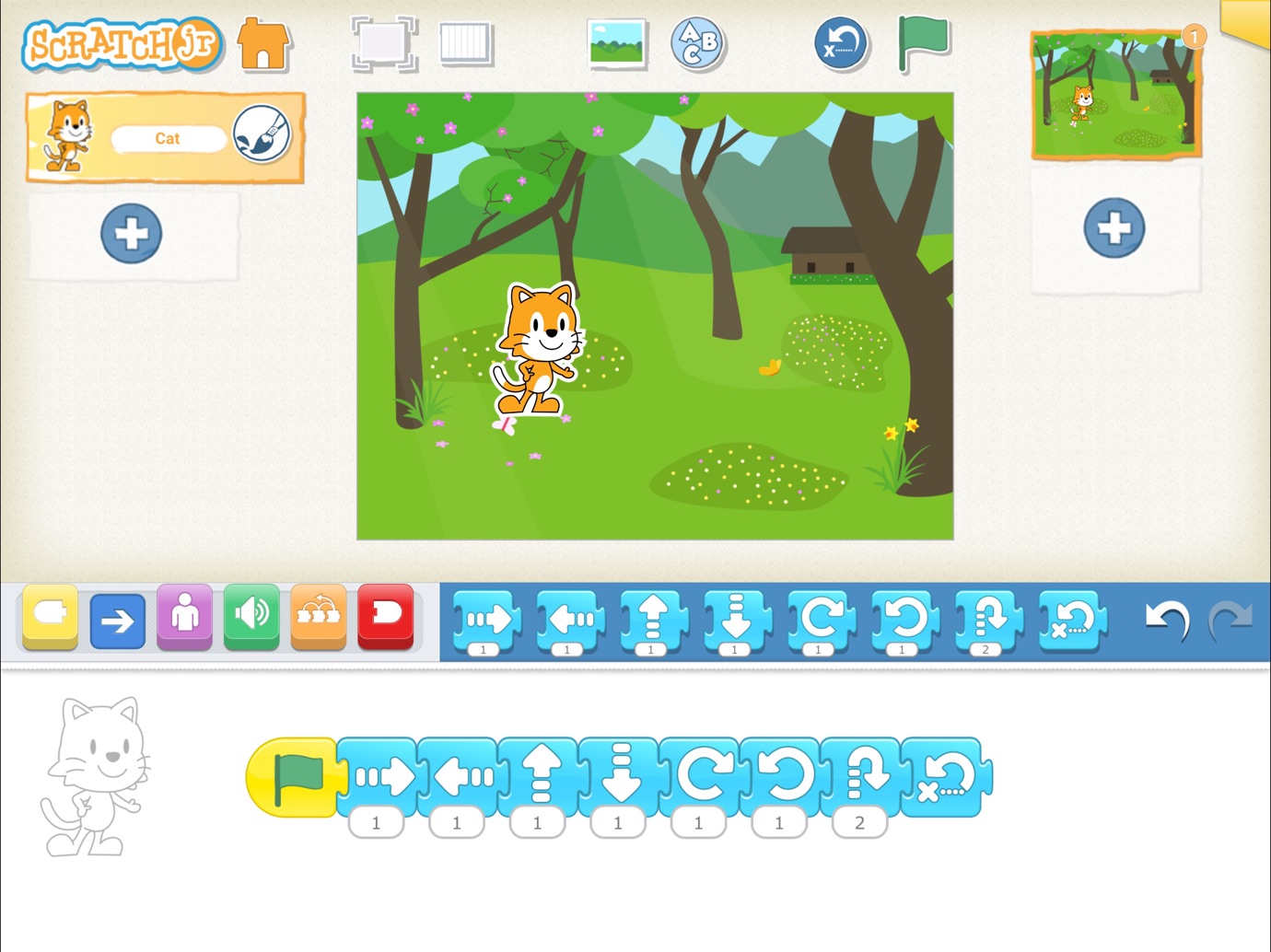 ScratchJr coding interface with character and blocks